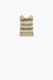 Camisola de malha Tints of Beige sem mangas com riscas e decote em gola redonda