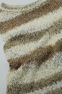 Camisola de malha Tints of Beige sem mangas com riscas e decote em gola redonda