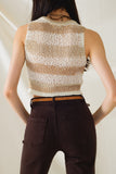 Camisola de malha Tints of Beige sem mangas com riscas e decote em gola redonda