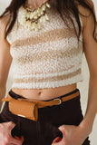 Camisola de malha Tints of Beige sem mangas com riscas e decote em gola redonda