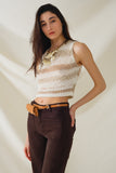 Q2 Camisola de malha Tints of Beige sem mangas com riscas e decote em gola redonda