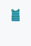 Q2 Camisola de malha Tints of Blue sem mangas com riscas e decote em gola redonda