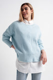 Camisola de malha turquesa com nervuras de grandes dimensões