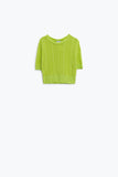 Q2 Camisola de malha verde de mangas 3/4 com pormenores de riscas em ziguezague
