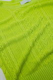 Camisola de malha verde de mangas 3/4 com pormenores de riscas em ziguezague