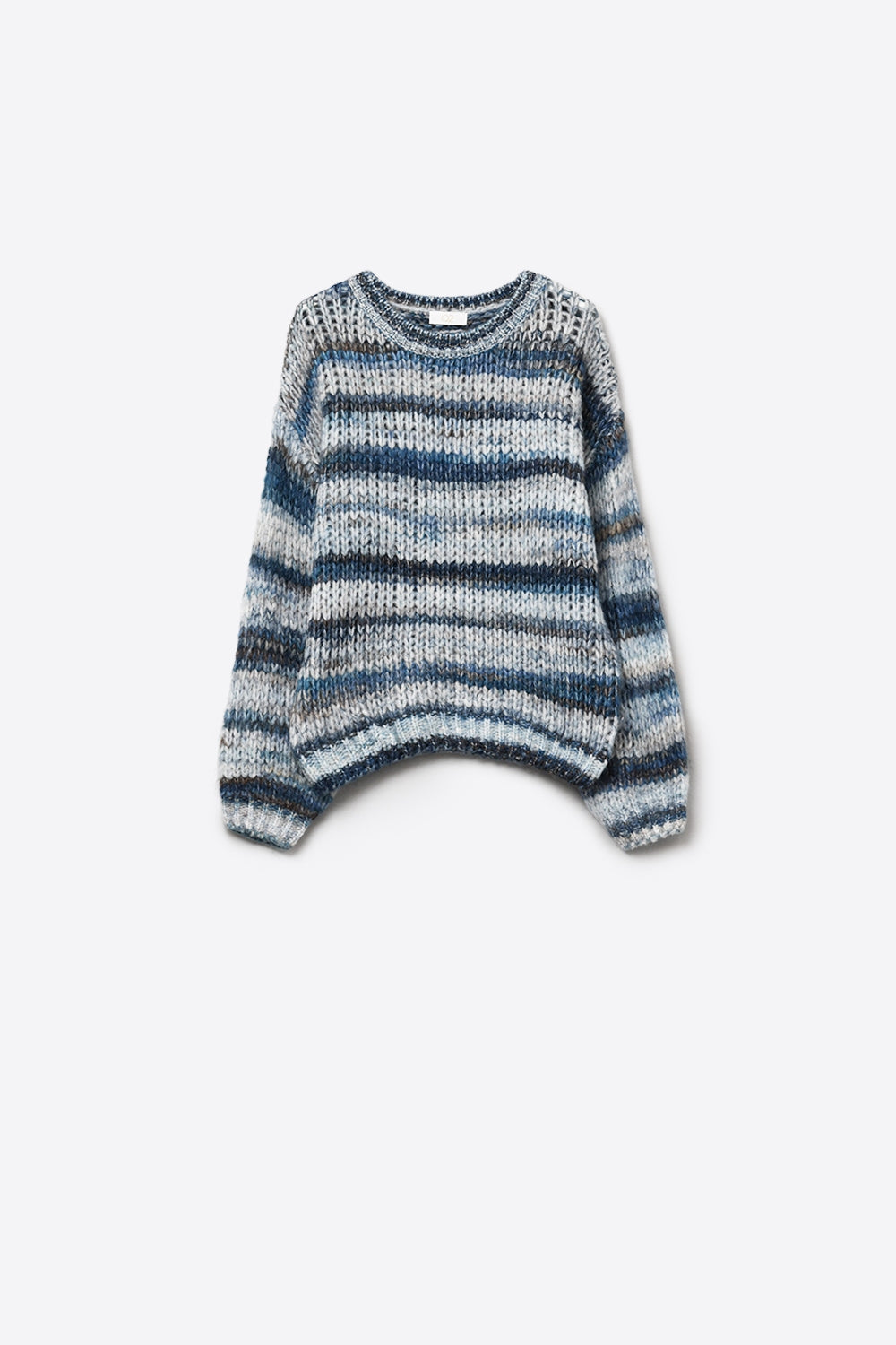 Q2 Camisola de malha volumosa com design marmoreado em azul
