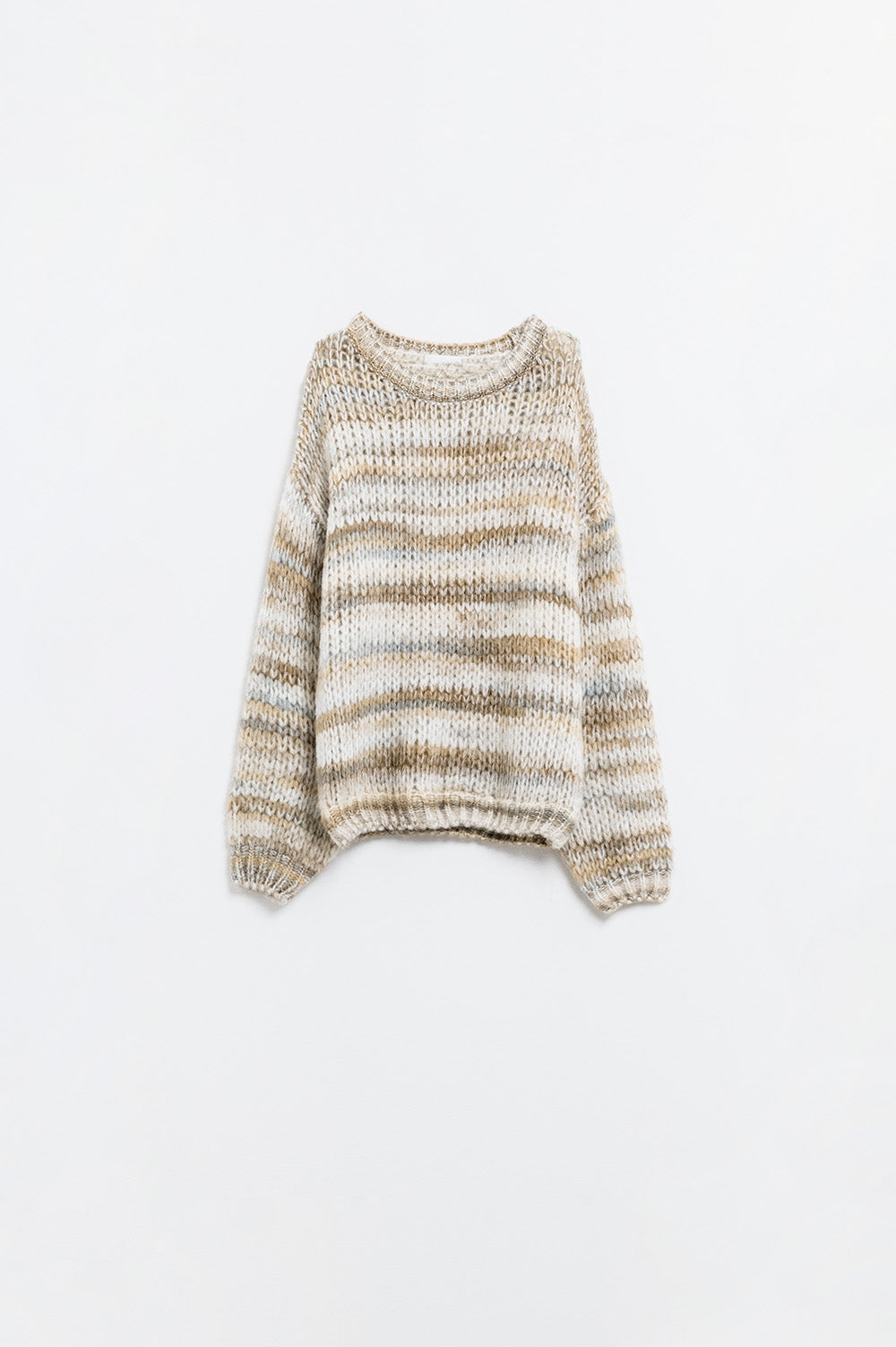 Q2 Camisola de malha volumosa com design marmoreado em bege