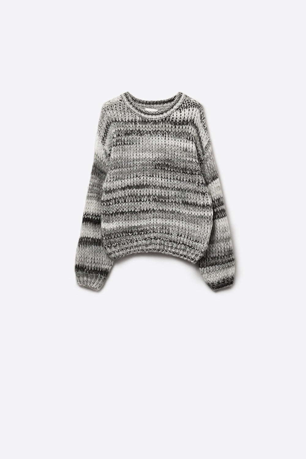 Q2 Camisola de malha volumosa com design marmoreado em cinzento