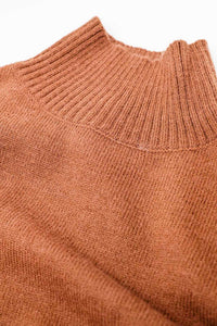 camisola de malha volumosa em camel com gola alta