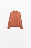 Q2 camisola de malha volumosa em camel com gola alta