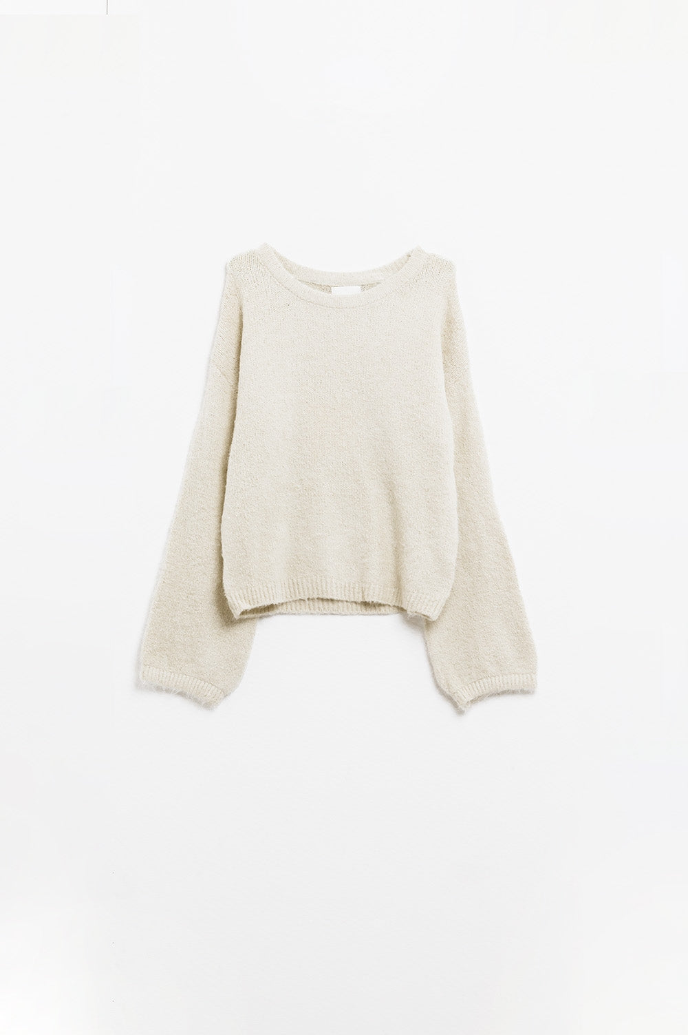 Q2 Camisola de manga balão aconchegante em creme