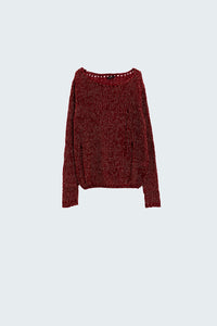 Q2 Camisola de manga comprida bordeaux com pormenor em lurex