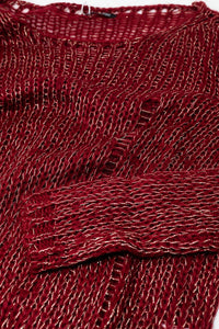 Camisola de manga comprida bordeaux com pormenor em lurex