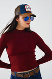Camisola de manga comprida com gola alta e glitter vermelho brilhante
