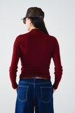 Camisola de manga comprida com gola alta e glitter vermelho brilhante