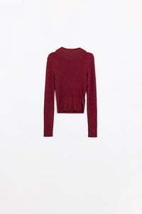 Camisola de manga comprida com gola alta e glitter vermelho brilhante