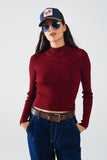 Q2 Camisola de manga comprida com gola alta e glitter vermelho brilhante