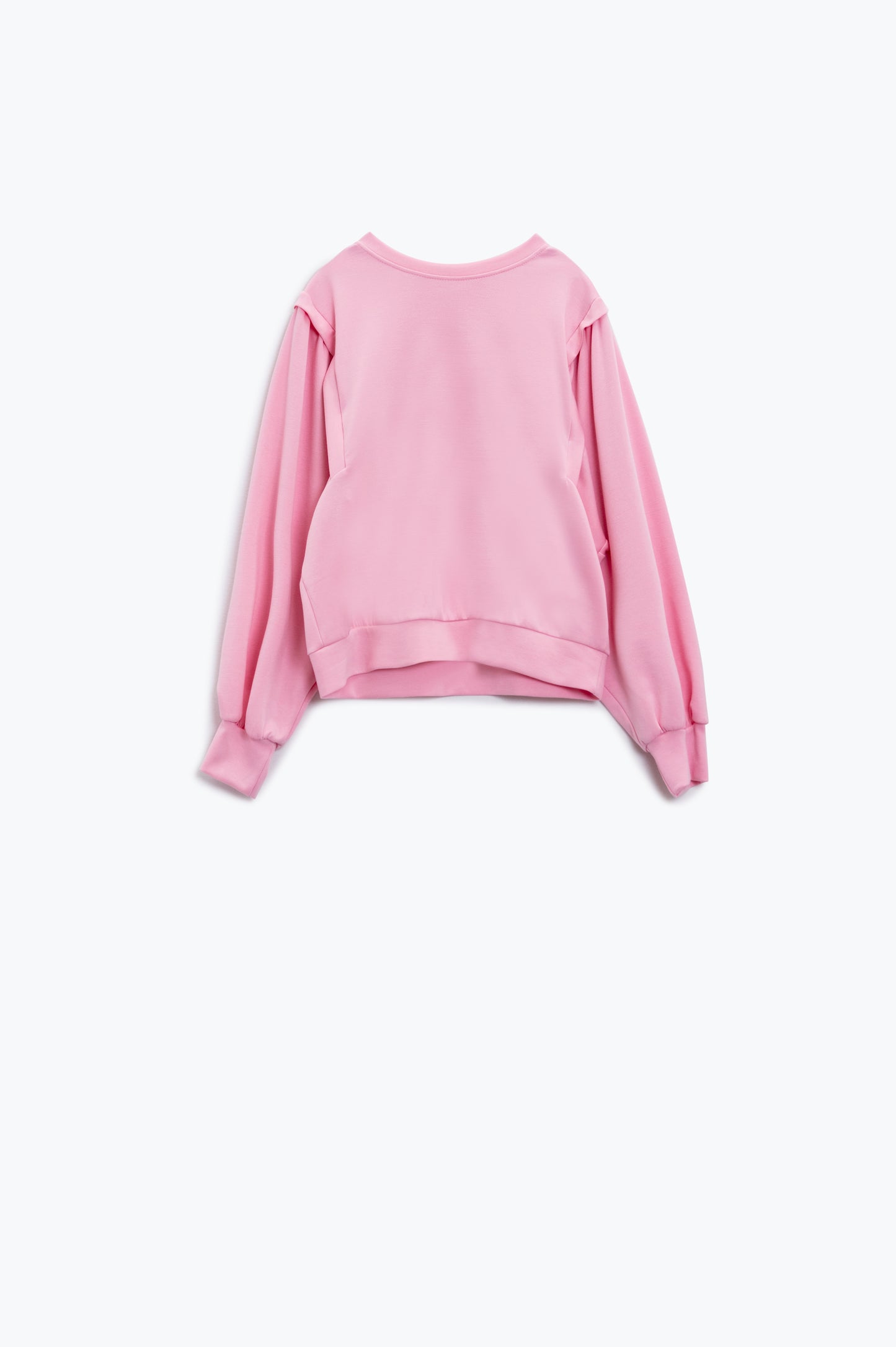 Q2 Camisola de manga comprida cor-de-rosa com pormenores de costura frontais nos lados