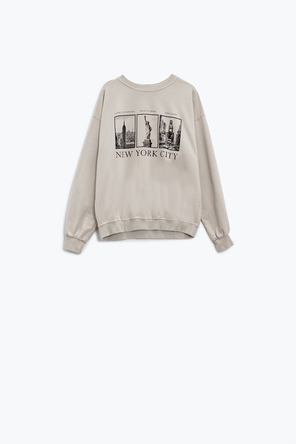 Q2 Camisola de manga comprida em Beige com new york city estampado