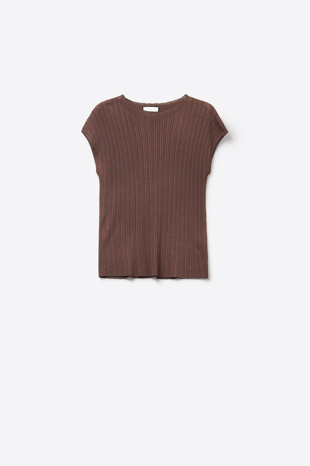 Q2 Camisola de manga comprida em malha canelada castanha