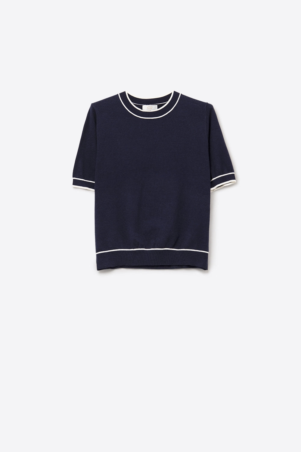 Q2 Camisola de manga curta azul-marinho com pormenor de linha branca