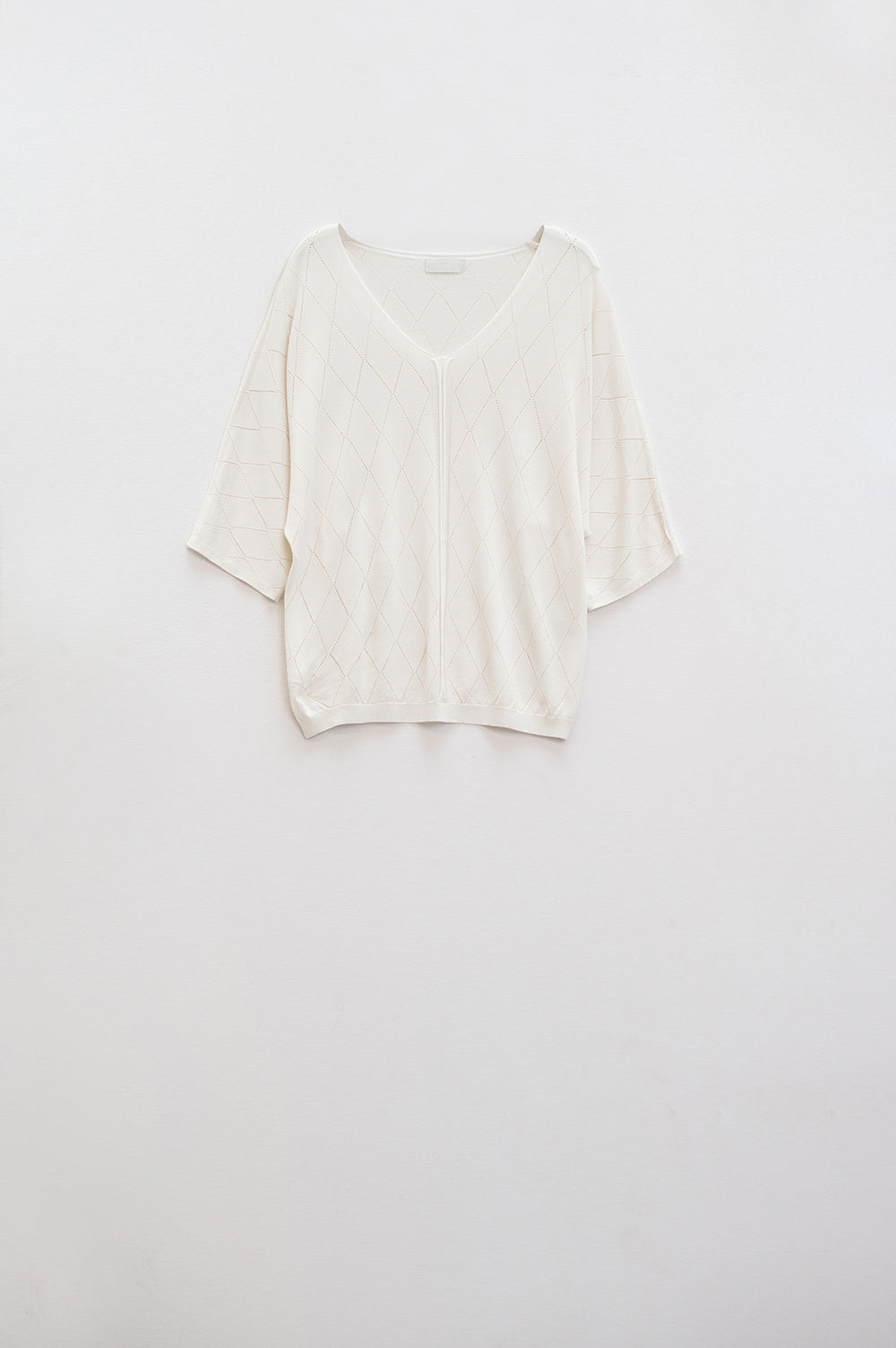 Q2 Camisola de manga curta beige com padrão Argyle