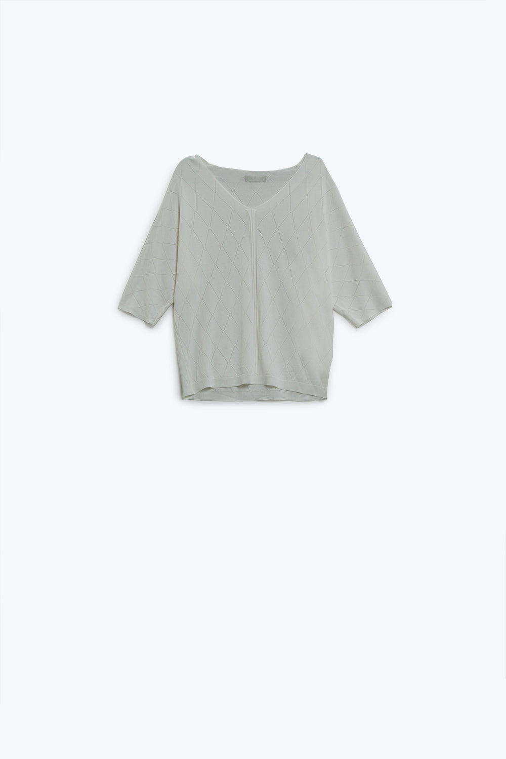 Q2 Camisola de manga curta branco com padrão Argyle
