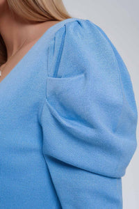 Camisola de manga curta bufante azul