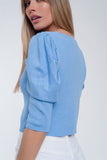 Camisola de manga curta bufante azul