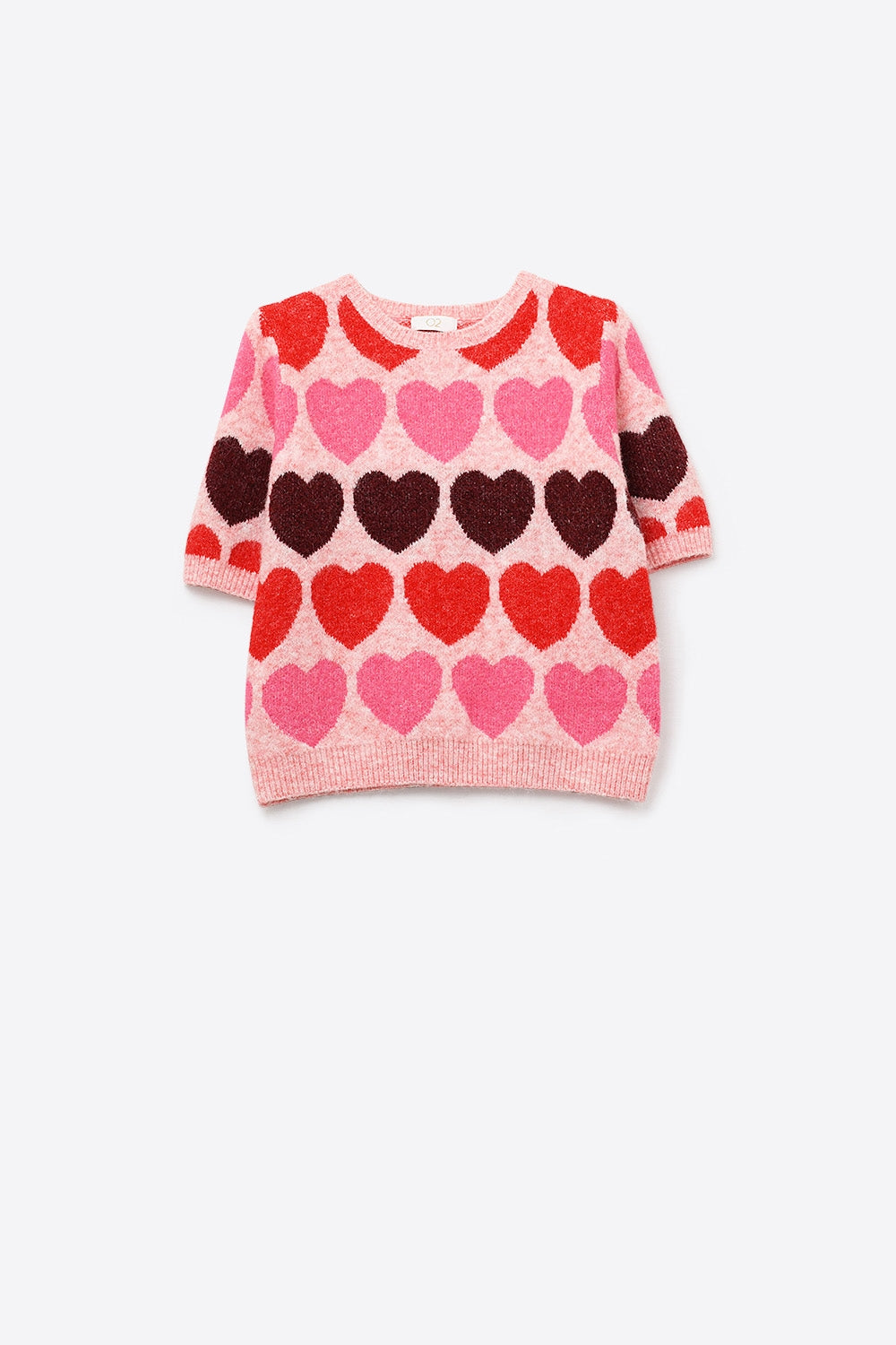Camisola de manga curta com coração estampado cor-de-rosa