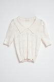 Q2 Camisola de manga curta com costura decorativa em creme