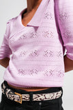 Camisola de manga curta com costura decorativa em rosa