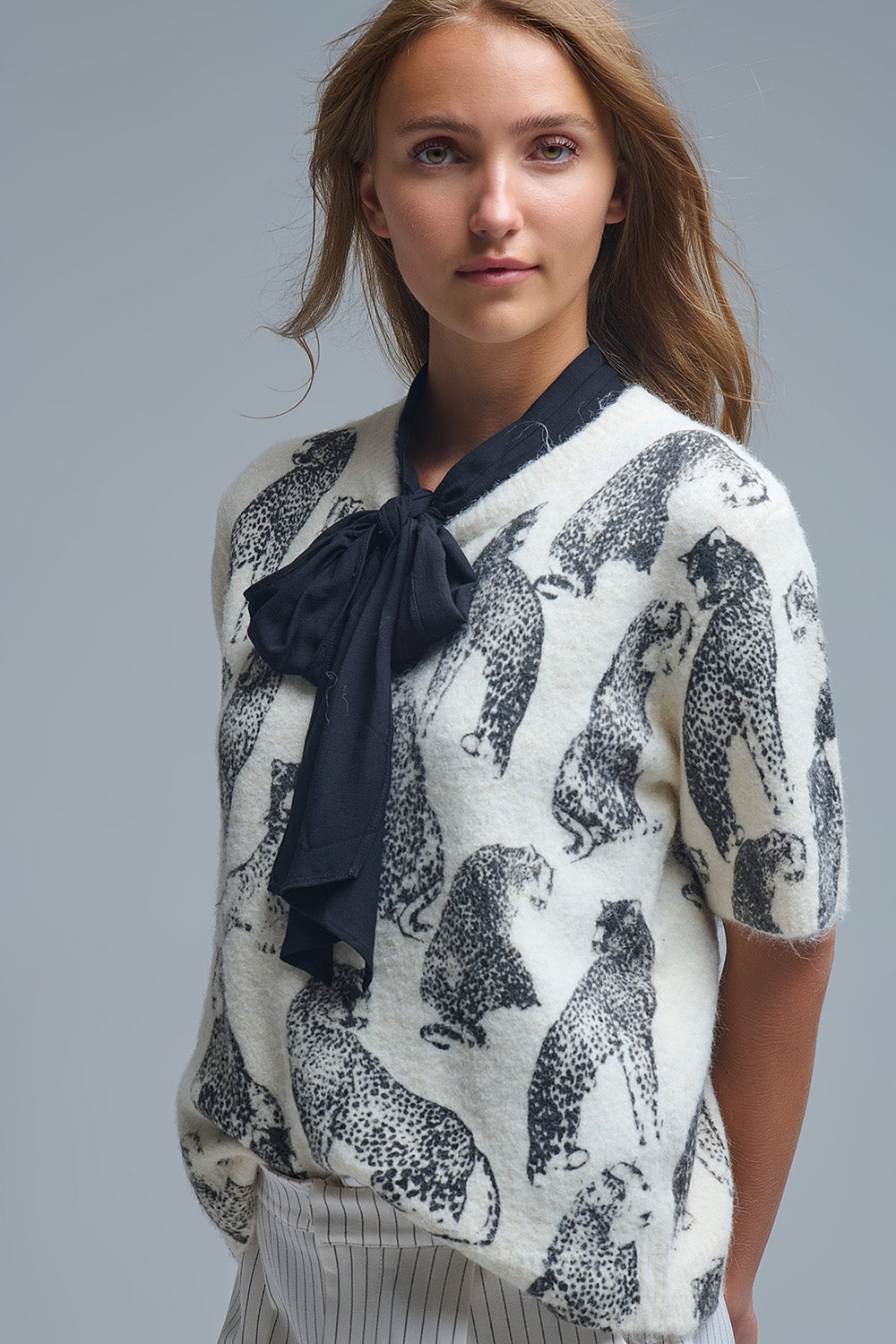 Camisola de manga curta com estampado animal Chic Cream