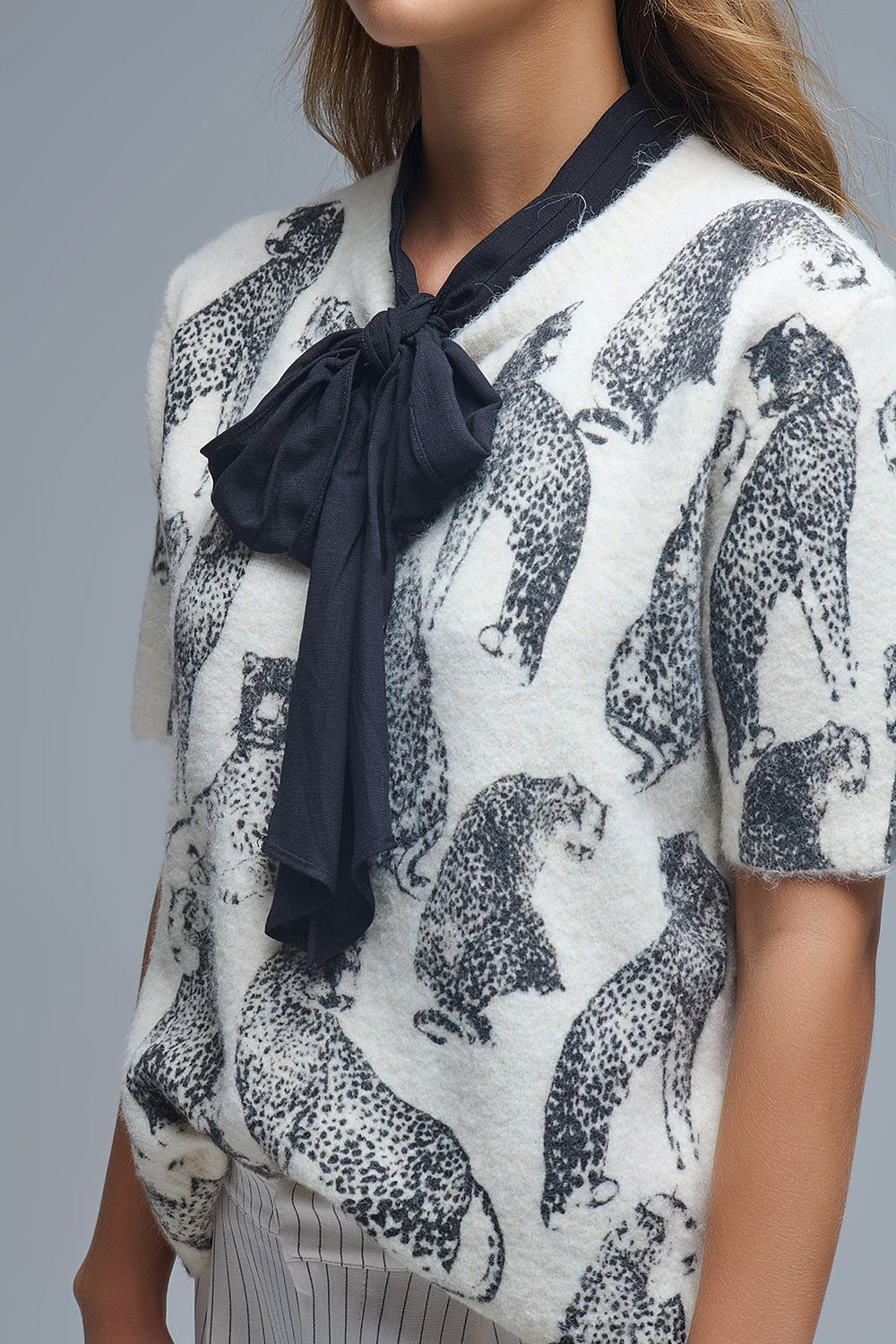 Camisola de manga curta com estampado animal Chic Cream