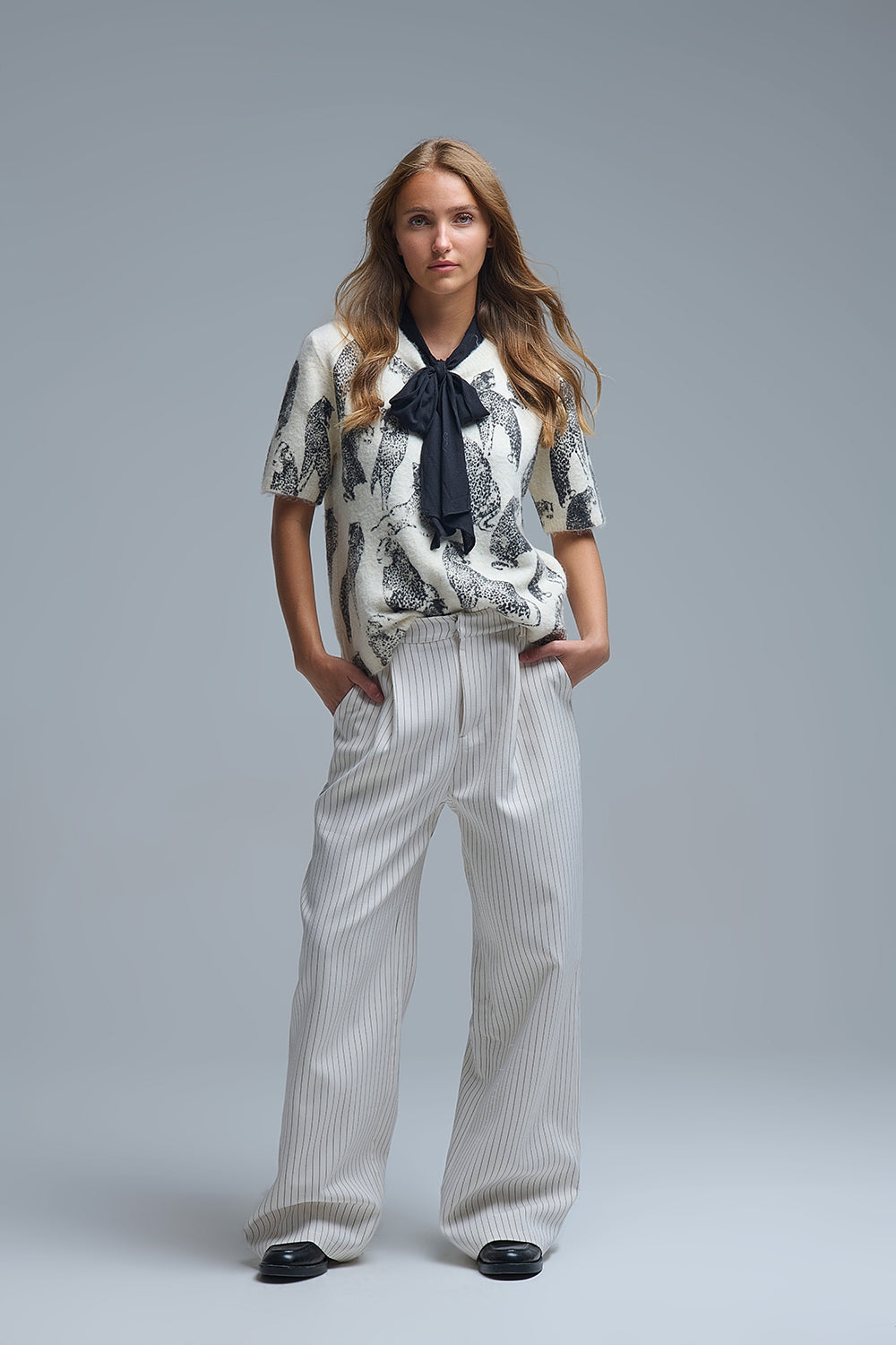 Camisola de manga curta com estampado animal Chic Cream