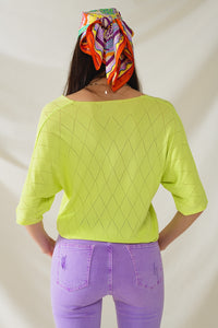 Camisola de manga curta cor de lima com padrão Argyle