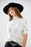 Camisola de manga curta creme com lantejoulas