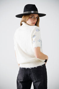 Camisola de manga curta creme com lantejoulas
