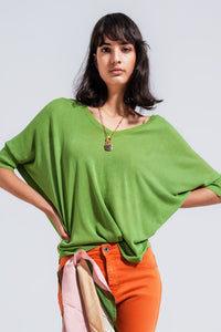 Camisola de manga curta de corte quadrado em verde