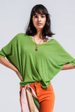 Camisola de manga curta de corte quadrado em verde
