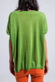 Camisola de manga curta de corte quadrado em verde
