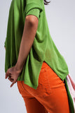Camisola de manga curta de corte quadrado em verde
