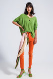Camisola de manga curta de corte quadrado em verde