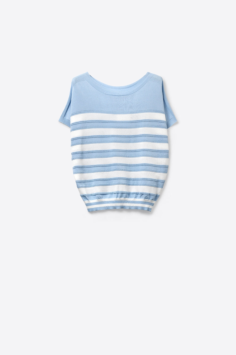 Q2 Camisola de manga curta de malha às riscas azul clara