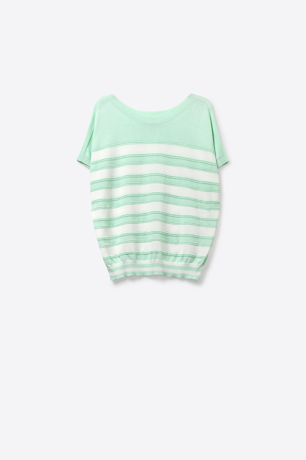 Q2 Camisola de manga curta de malha às riscas verde menta