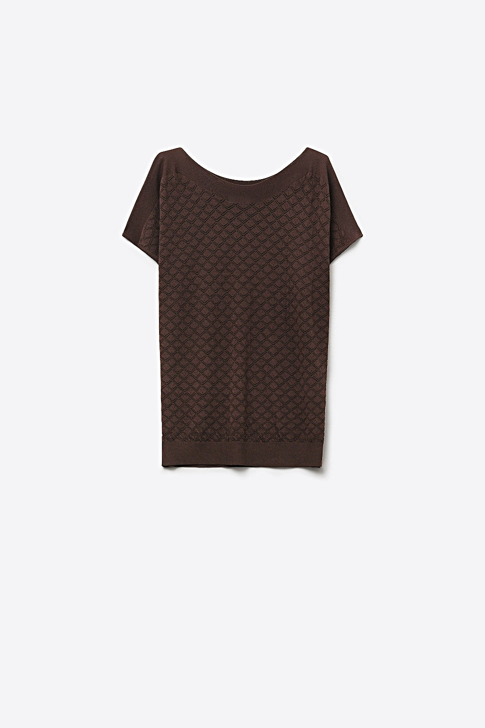 Q2 Camisola de manga curta de malha castanha de ajuste descontraído