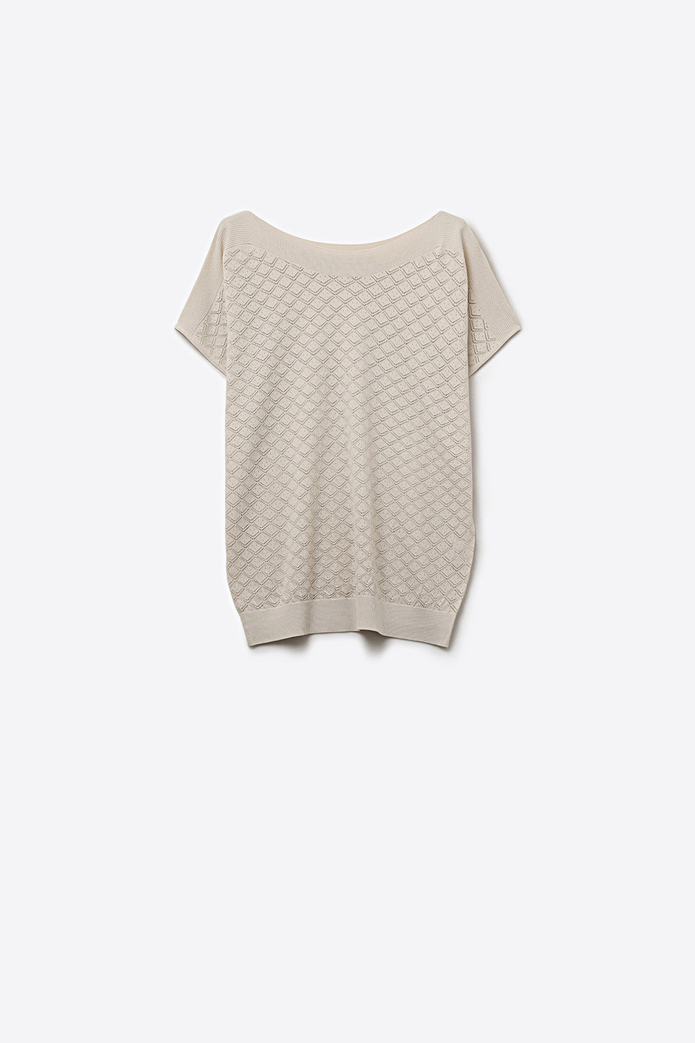 Q2 Camisola de manga curta de malha texturizada bege