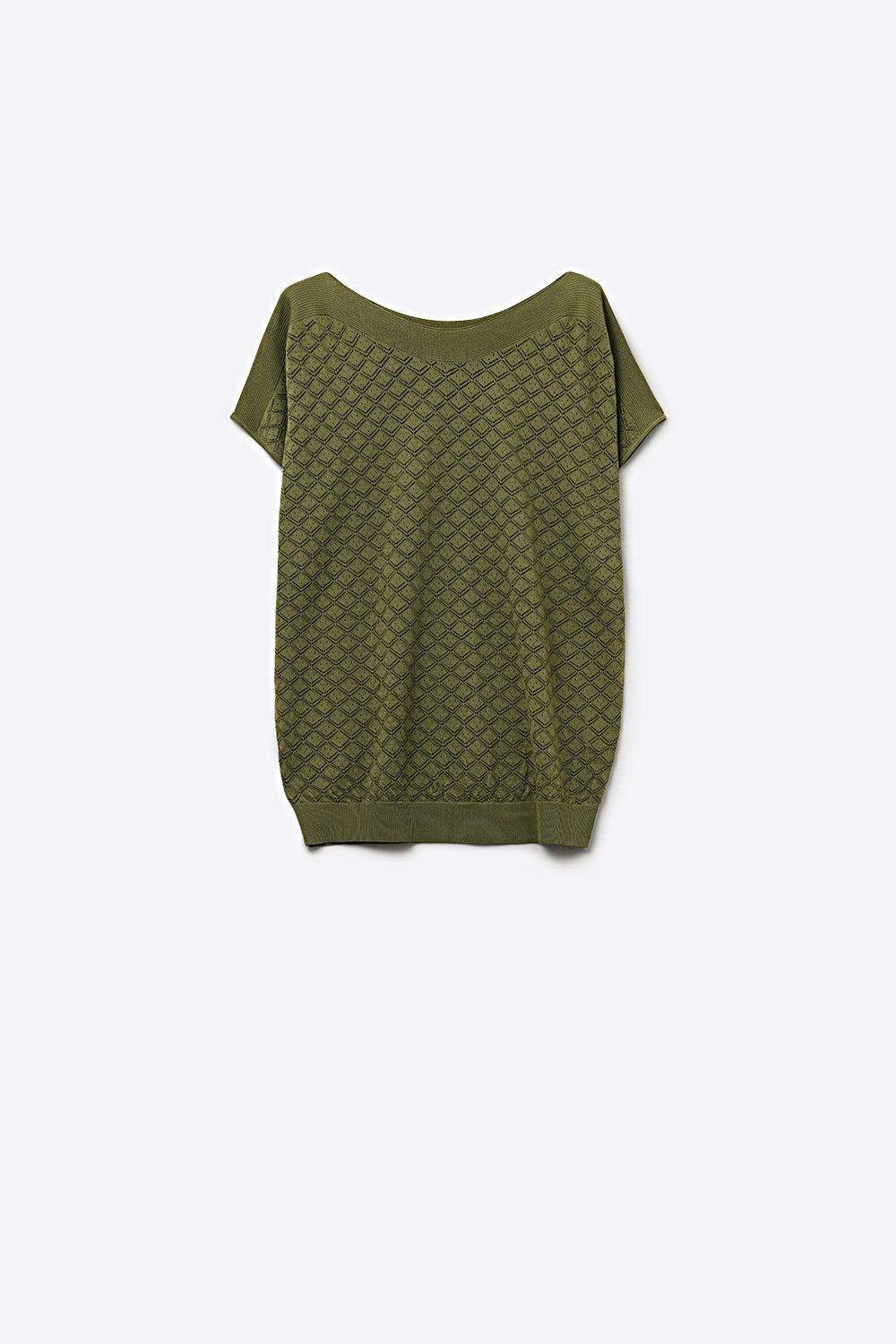 Q2 Camisola de manga curta de malha texturizada verde-oliva