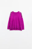 Camisola de mangas compridas fuchsia com lantejoulas nos ombros