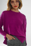 Camisola de mangas compridas fuchsia com lantejoulas nos ombros